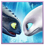 The game icon of Rise of Berk which currently features Toothless and the Light Fury 