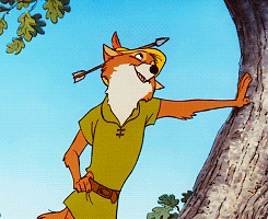 A gif of Disney's Robin Hood leaning against a tree.