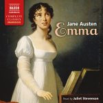 Emma an illustration of a dark haired white woman in an empire waisted dress and puff shouldered sleeves looking up with an expression of slight worry or distaste