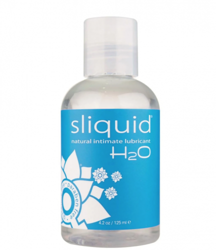 A plastic bottle of clear lubricant with a blue label.