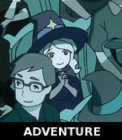 Blonde girl in a witch's hat bounces around in excitement while sitting on some sort of public transportation