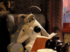 Gromit reading a book