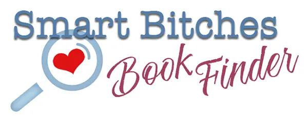 The Smart Bitches Book Finder with a light grey magnifying glass behind the words