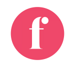 A coral circle with a lower case F in the middle