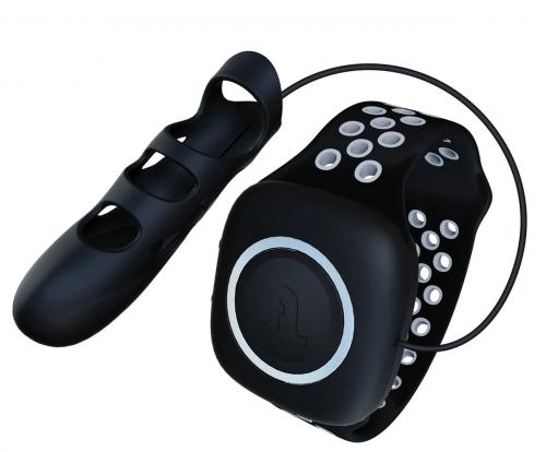 A black vibrator that fits over a finger.