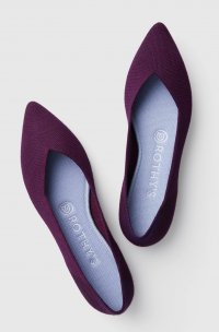 Purple pointed flats in merino woven wool