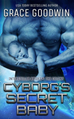 A man whose pecs are about to explode is holding a baby. There are no obvious cyborg parts.