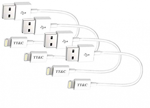 A set of four white 4 inch iPhone cables