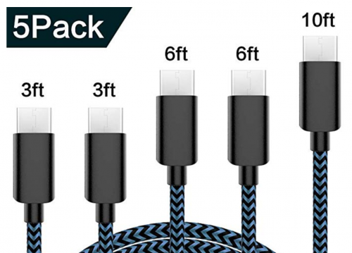 USB Type C Cable 5Pack with three foot, six foot, and ten foot cable