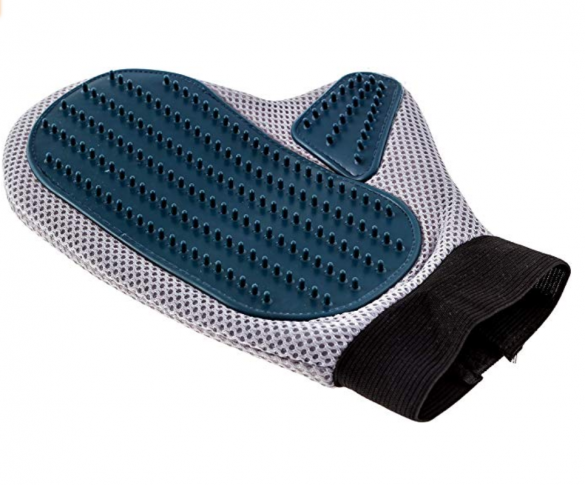 A mitten with rubber pads meant to be worn while you pet an animal and it picks up an astonishing amount of hair