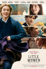 Little Women movie poster showing Saoirse Ronan running with snapshots of the other characters in bars across the side