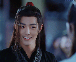Wei Wuxian laughs and wrinkles his nose Lan Zhan looks at him stoically trying not to react