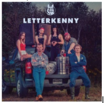 Letterkenny logo from Hulu with the cast sitting on and around a pickup truck
