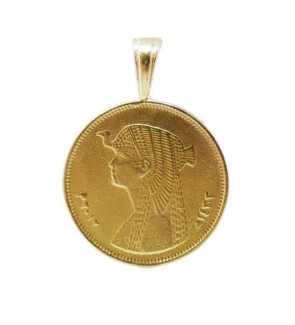 Cleopatra Coin necklace pendant in gold 