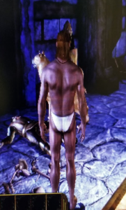 a back view of my character in dragon age origins in his underwear 