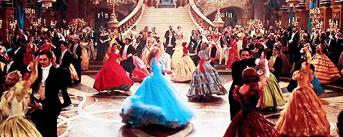 Cinderella and other dancers in ballgowns (live action)