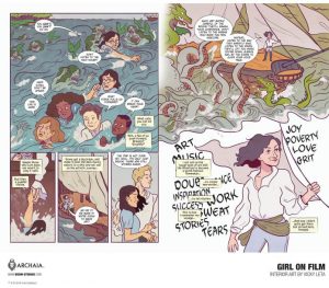 surreal page from Girl on Film in which narrator sees herself drowning at sea of doubt until she finds her resolve