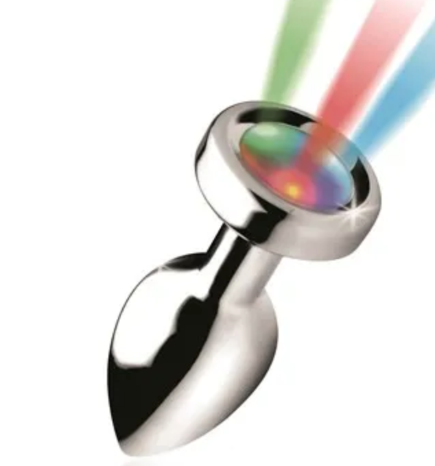 A silver light-up butt plug