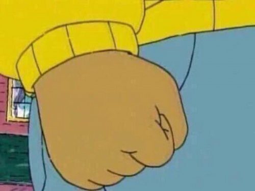 A still from the cartoon Arthur where is fist is balled up