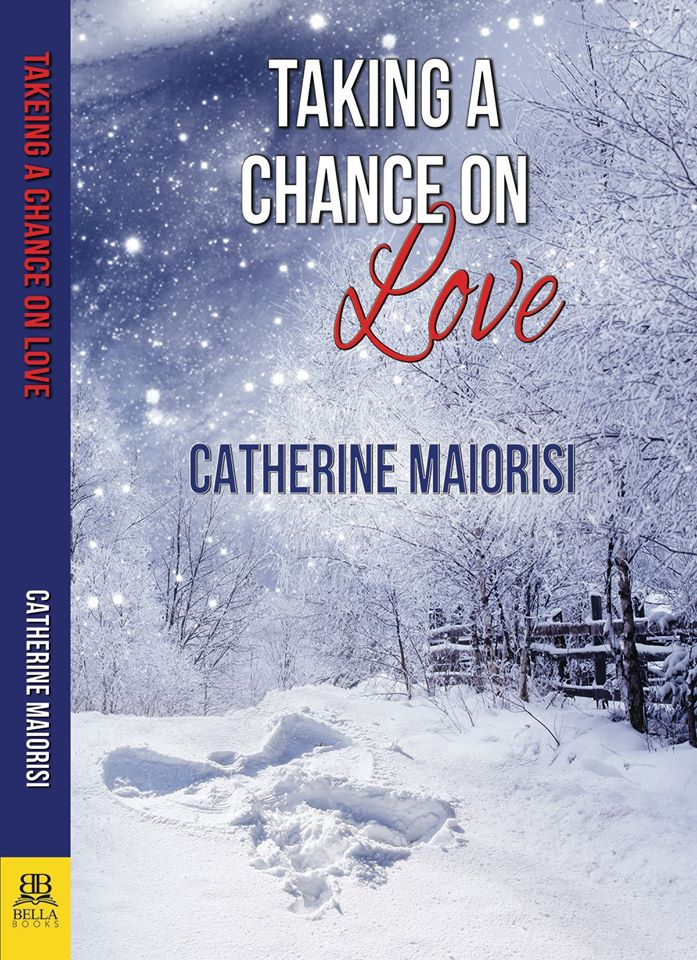 Taking a Chance on Love by Catherine Maiorsi. A snow angel next to an old fence. Love in the title is written in red script.