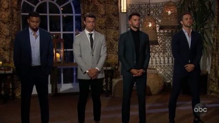 Ivan, Zac, Brendan and Ben line up at the rose ceremony