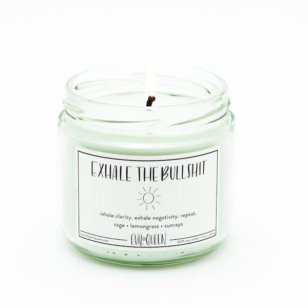 Evil Queen exhale the bullshit candle with a light green color