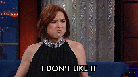 Ellie Kemper shakes her had and says I don't like it