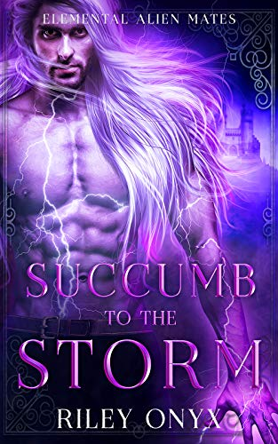 Succumb to the Storm by Riley Onyx. A purple man with flowing silver hair is getting major static frizz in a lightning storm.