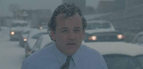 Bill Murray stands in a snowstorm and says what blizzard its a couple of flakes