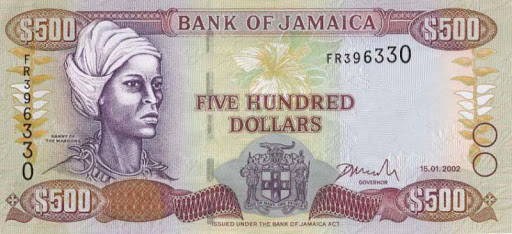 Queen Nanny's face on the Jamaica 500 note