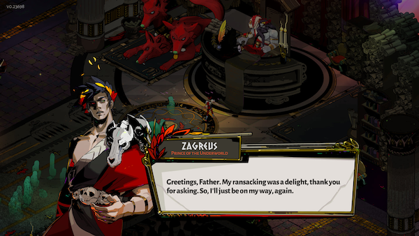 Screenshot of Zagreus from the Nintendo Switch game, Hades