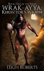 Wrak - Ayya by Leigh Roberts. A caveman stands in front of the opening to a cave. It looks like he's wearing underpants made of hair.