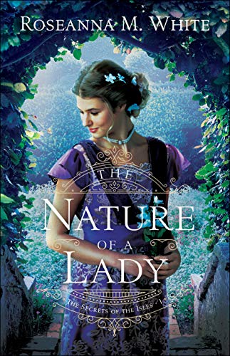 The nature of a lady cover features a blonde woman in a 20s gown in deep cobalt against a blue and green nature background 
