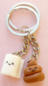 Ceramic poop and tp sculpture keychains