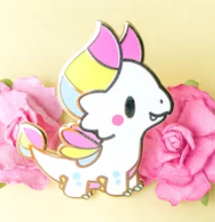 Pride Dragon for Pansexual pride with pan colors on wings horns and tail 