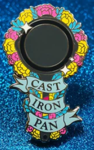 Cast Iron Pan pin with flowers in Pan pride colors
