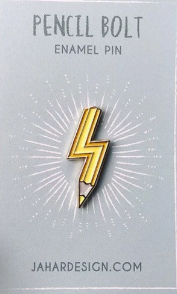 A lightning bolt made from a pencil enamel pin