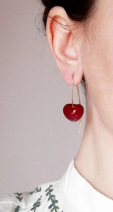 Red glass cherry earrings 