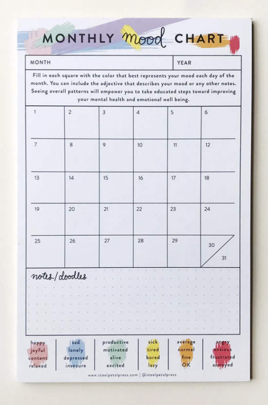 Monthly mood tracker notepad