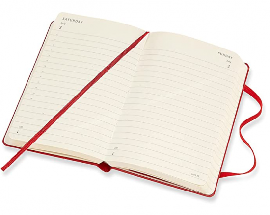 Red Moleskin Planner with red bookmark ribbons