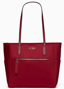 large deep red tote with an outsize dipper pocket 