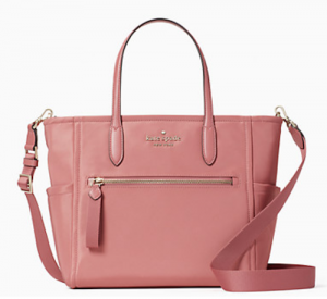 a deep rose satchel with handles and a back zipper 
