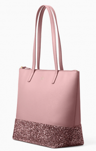 An angled front view of the bag with the straps up, showing off the glitter accent