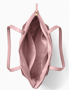 Another suggestive overhead view of the pink bag with the zipper open, yup indeed