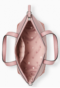 overhead shot of the pink bag with the zipper open and it kinda looks suggestive if you know what i mean