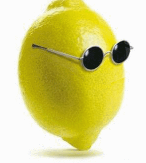 an animated lemon lowers and raises its glasses 