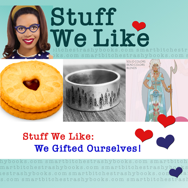 Stuff We LIke: We Gifted Our selves! With a picture of a jammy dodger, a ring and a cross stitch pattern