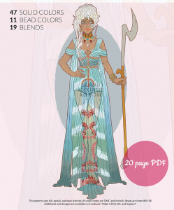 A picture of an art deco style illustration with beadwork and stitching instructions on top 