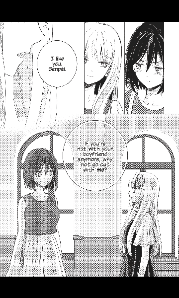 A page from I Married My Best Friend to Shut My Parents Up. A short, serious-looking young woman speaking to her surprised friend. 