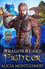 Dragon Guard Fighter by Alicia Montgomery. A shirtless man wielding an axe. He is covered with tattoos. Like only his T-zone on his face is free.